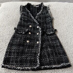 Chic Black Tweed Dress with Silver Buttons